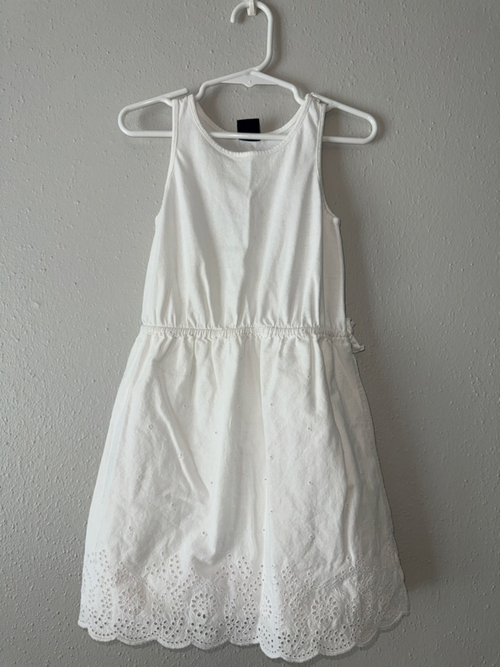 GAP White Eyelet Waist Tank Dress with Scalloped Hem
